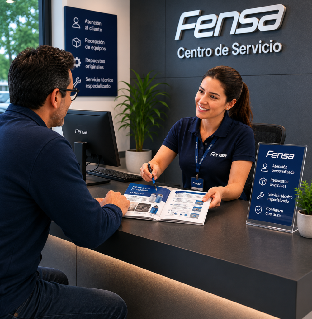 Técnico oficial de soporte Fensa llegando al centro de servicio