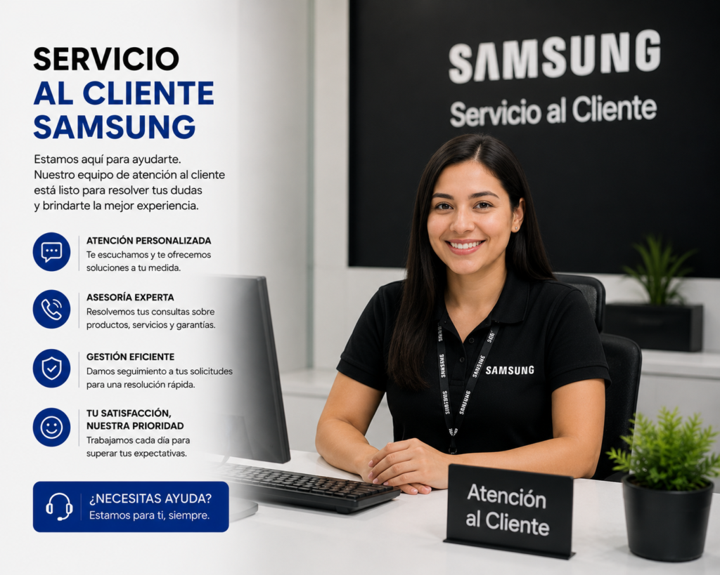 Asesora de atención al cliente Samsung respondiendo y coordinando visitas técnicas urgentes para Bucaramanga