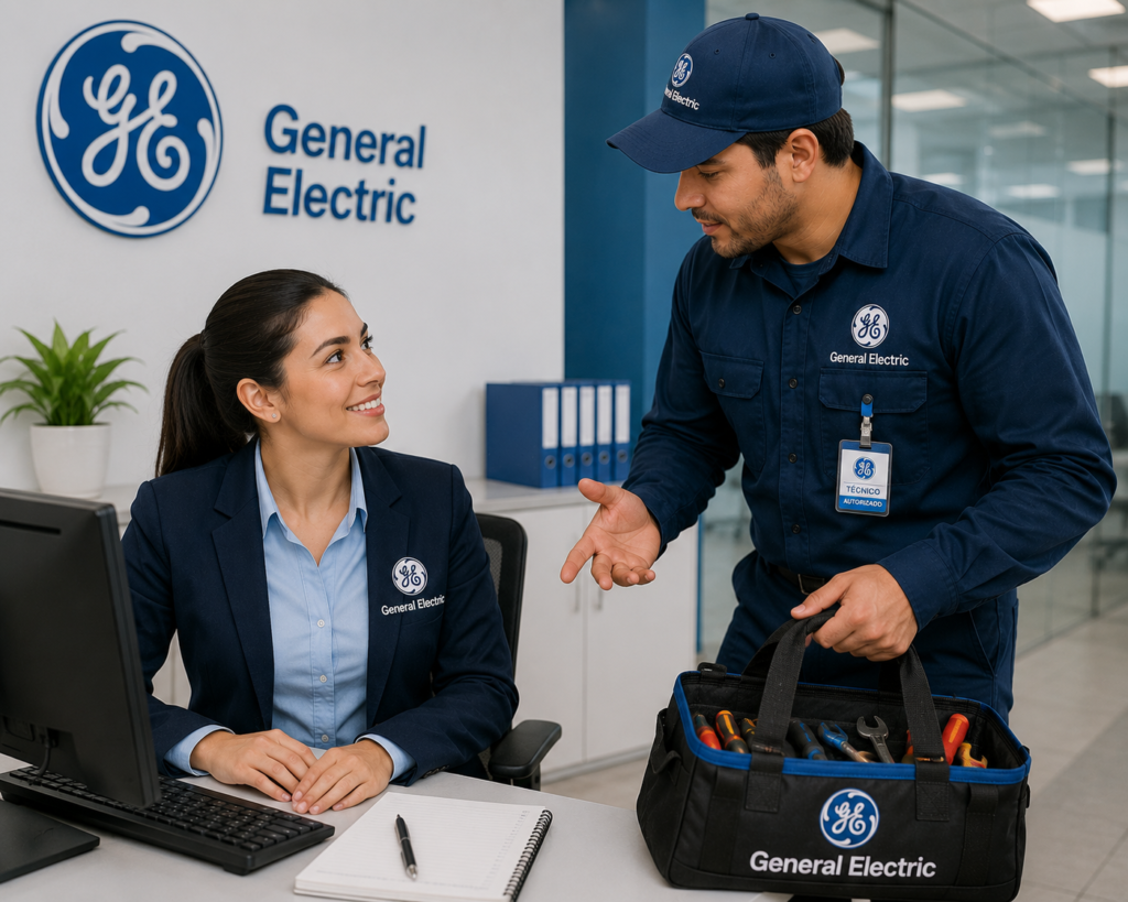 Técnico hablando con una secretaria