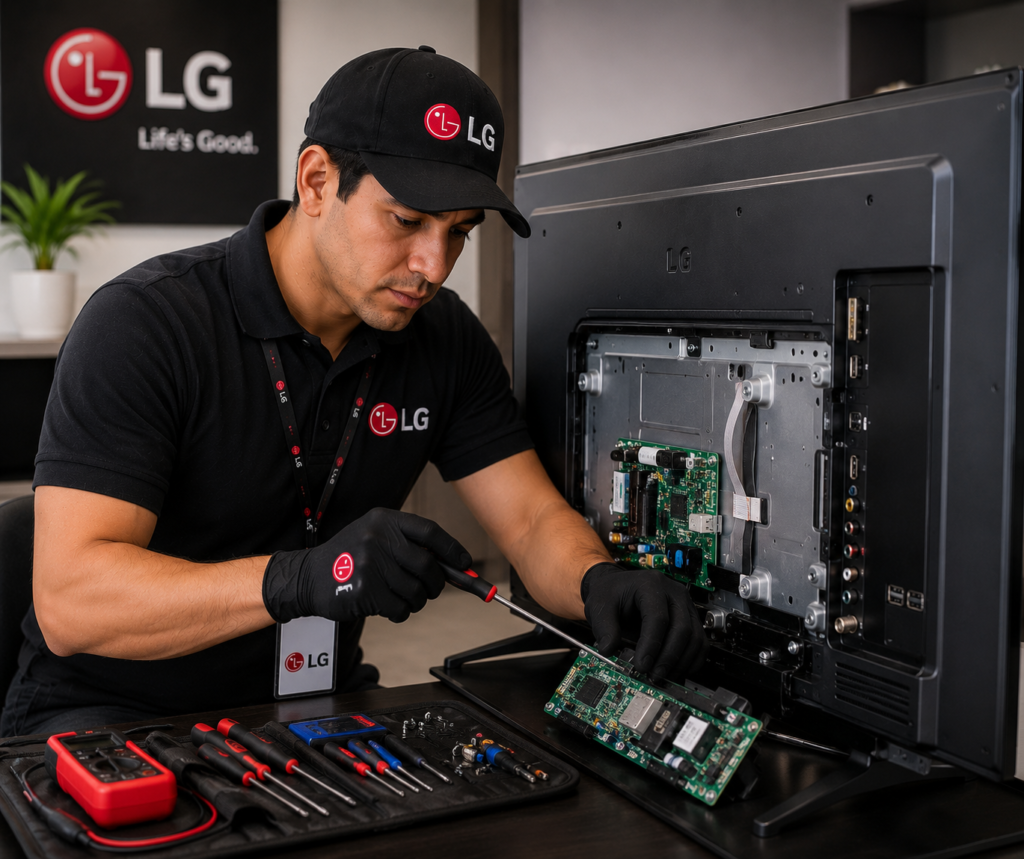 Técnico calificado de LG ejecutando protocolos de calibración en refrigeración avanzada en condominio en Costa Rica
