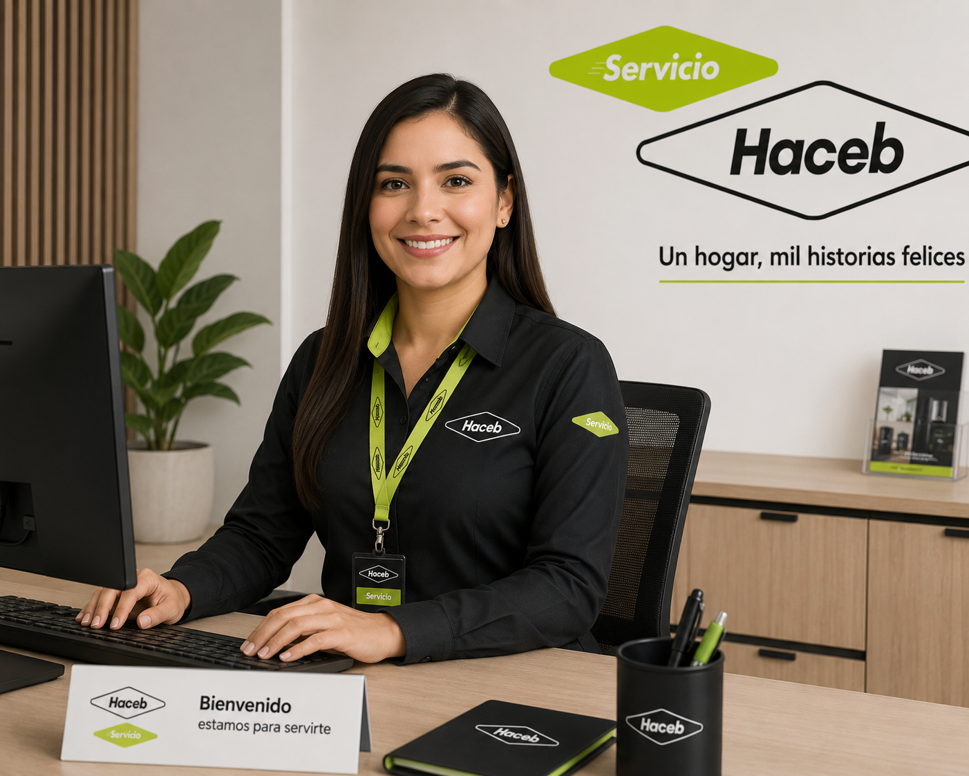 Agente secretaria de servicio al cliente Haceb Bucaramanga atendiendo soporte técnico por chat