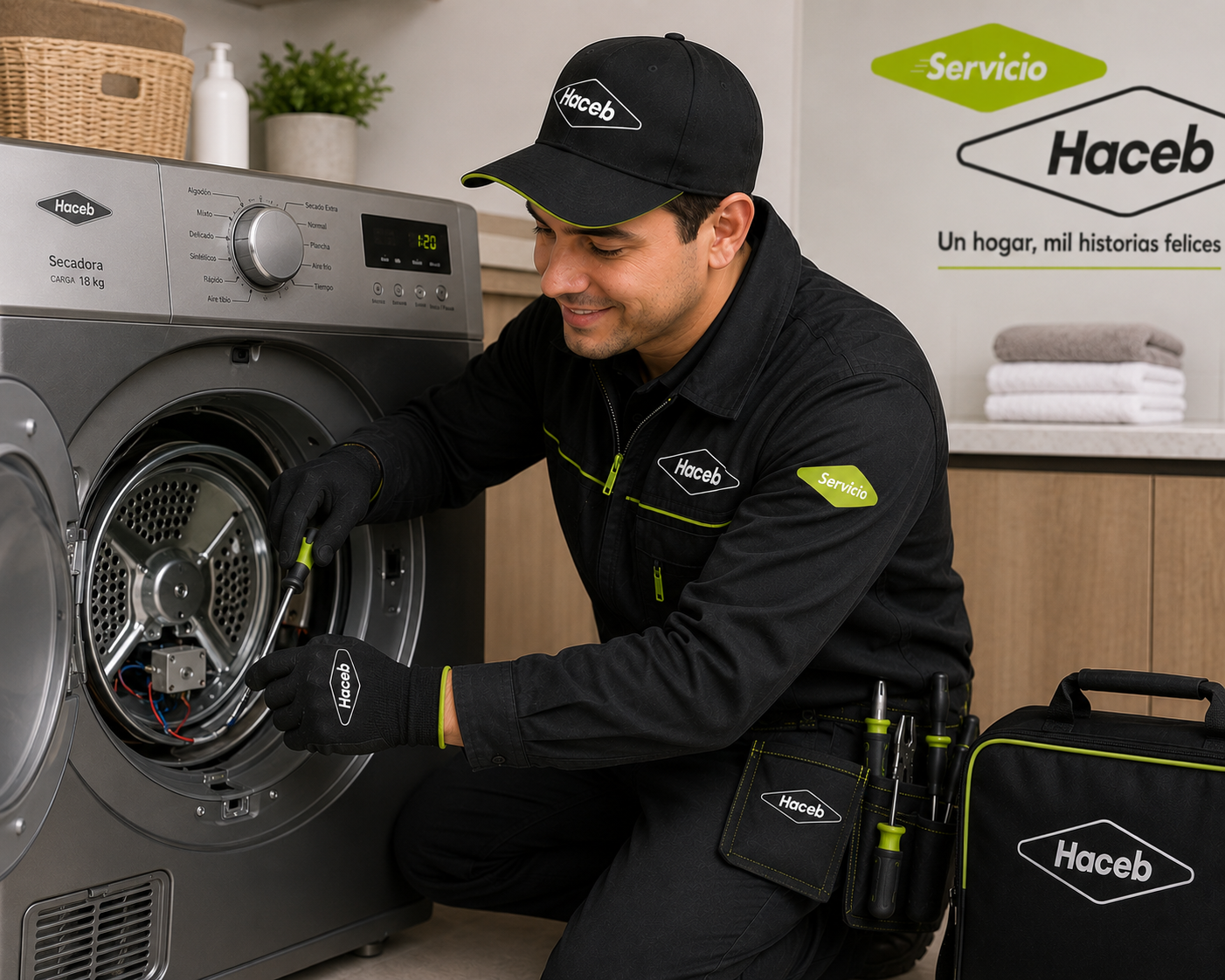 Técnico realizando desarme para reemplazar transmisión de lavadora Haceb y eliminar ruidos estruendosos